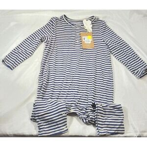 Angel Dear Boy's Long Sleeve Bamboo Henley Romper PJs - Blue Stripe 18/24 Months